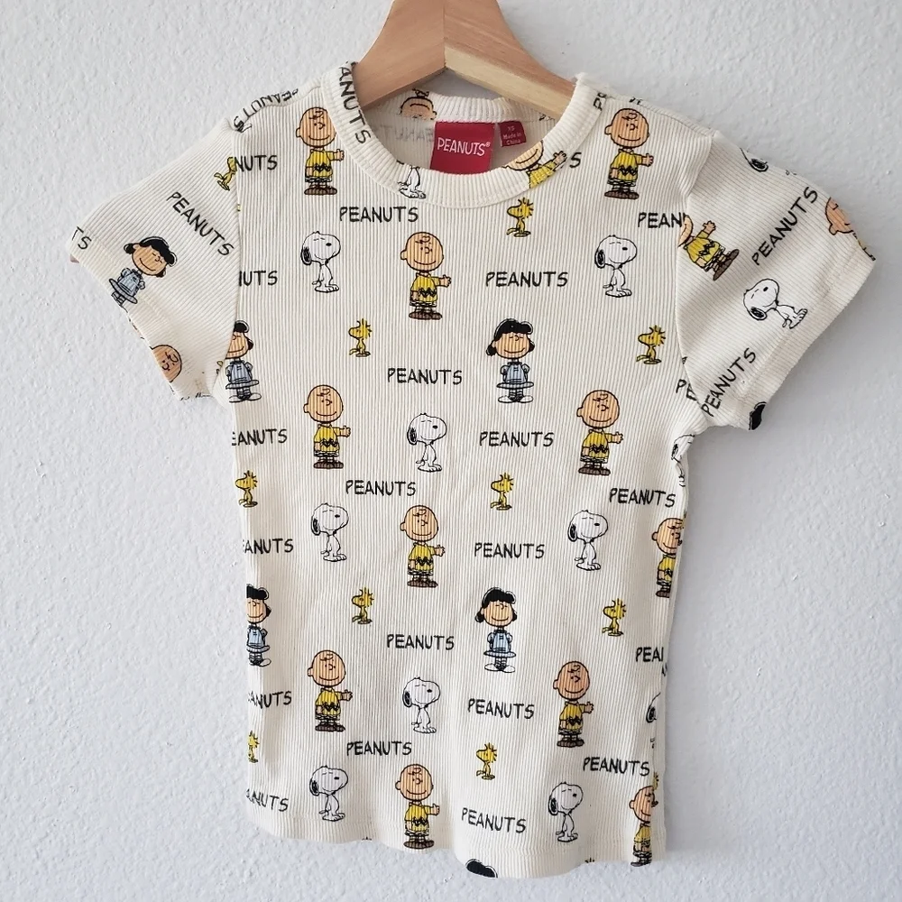Peanuts girls snoopy print rib tee size XS